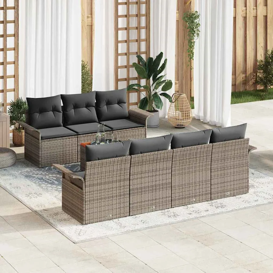 Ensemble de canapé de jardin avec coussin 8 pcs Gris polyrotin