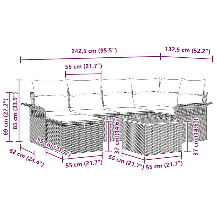 Ensemble de canapé de jardin avec coussin 7 pcs Gris polyrotin - 11