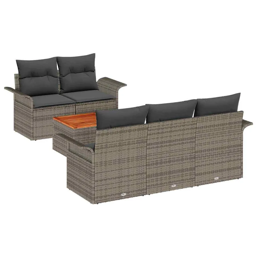 Ensemble de canapé de jardin avec coussin 6 pcs Gris polyrotin - 2