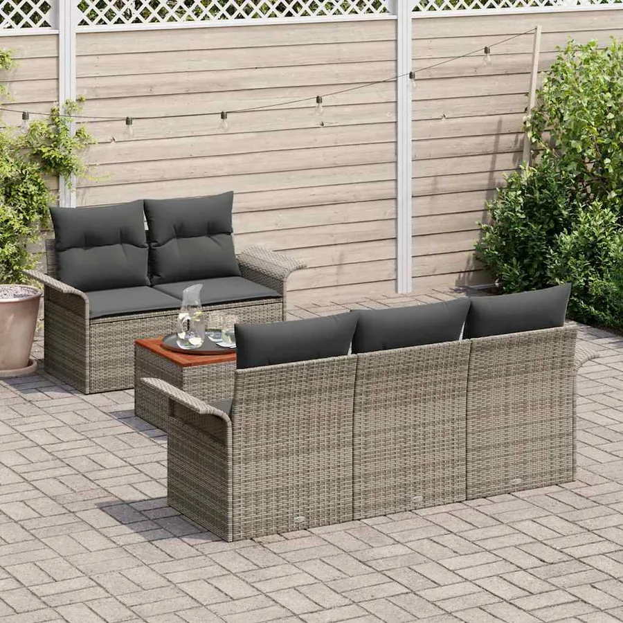Ensemble de canapé de jardin avec coussin 6 pcs Gris polyrotin - 3