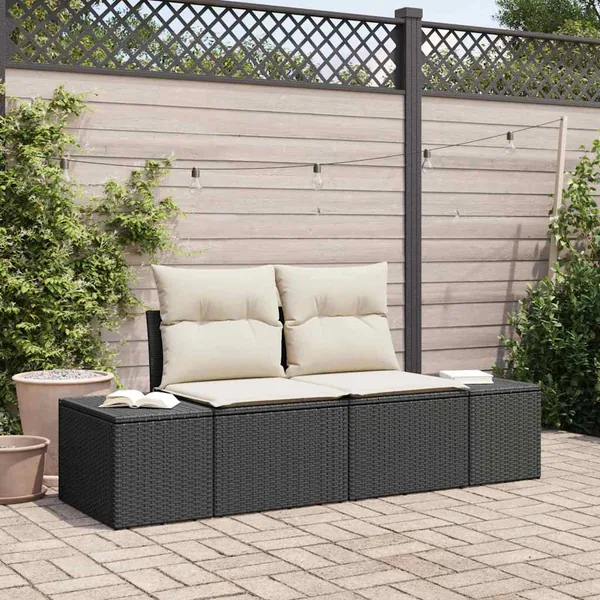 Canapé de jardin avec coussin Noir 184 x 62 x 69 cm polyrotin