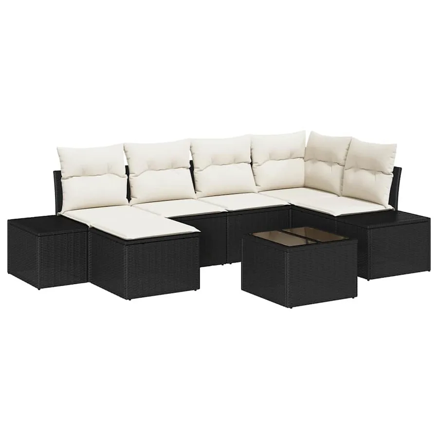 Ensemble de canapé de jardin 7 pcs Noir et crème Poly rotin - 2