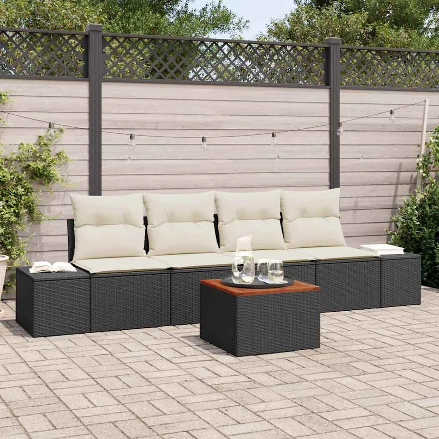 Ensemble de canapé de jardin avec coussin 5 pcs Noir polyrotin