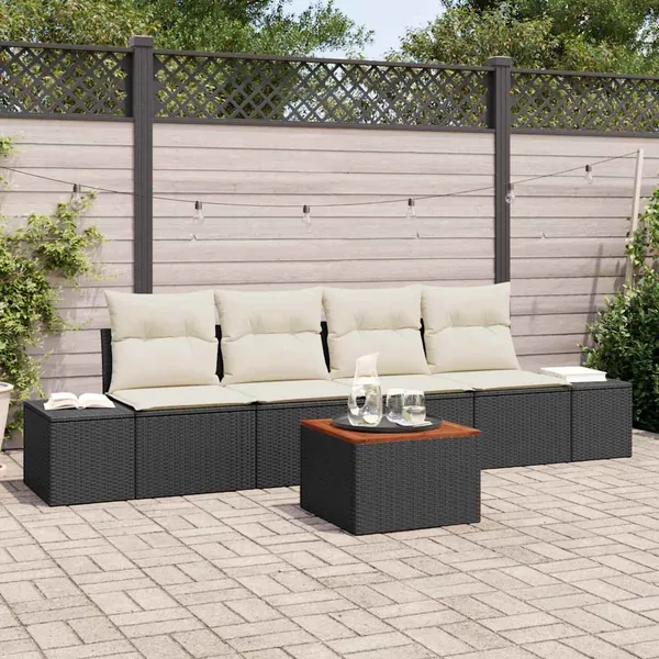 Ensemble de canapé de jardin avec coussin 5 pcs Noir polyrotin