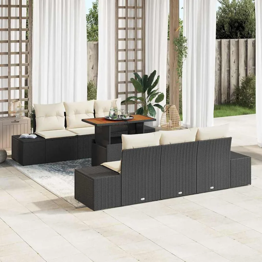Ensemble de canapé de jardin 7 pc Noir et Crème