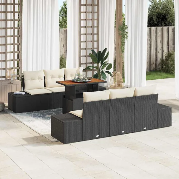 Ensemble de canapé de jardin 7 pc Noir et Crème