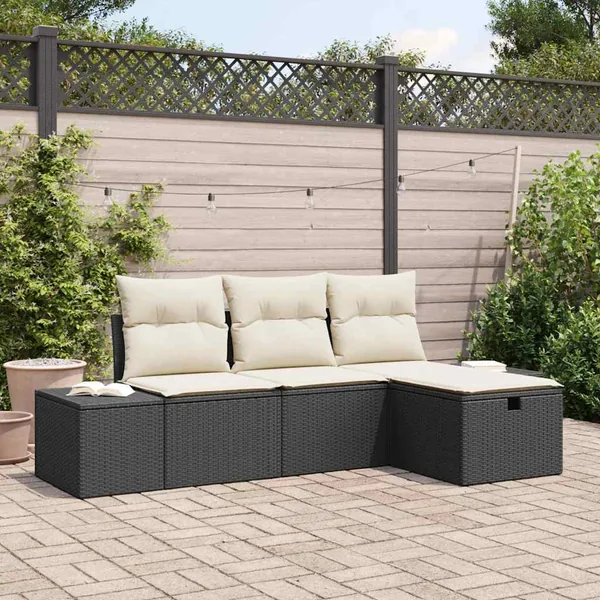 Ensemble de canapé de jardin avec coussin 4 pcs Noir Poly rotin