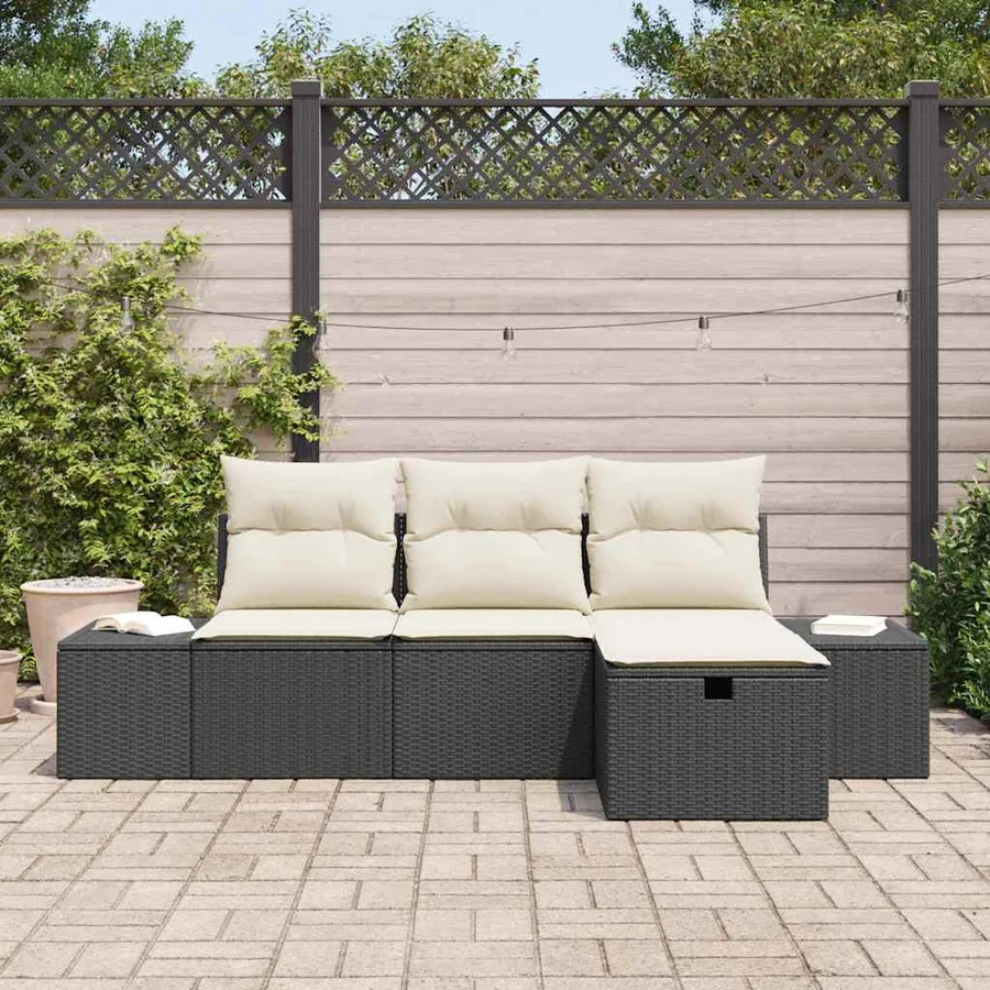 Ensemble de canapé de jardin avec coussin 4 pcs Noir Poly rotin - 3