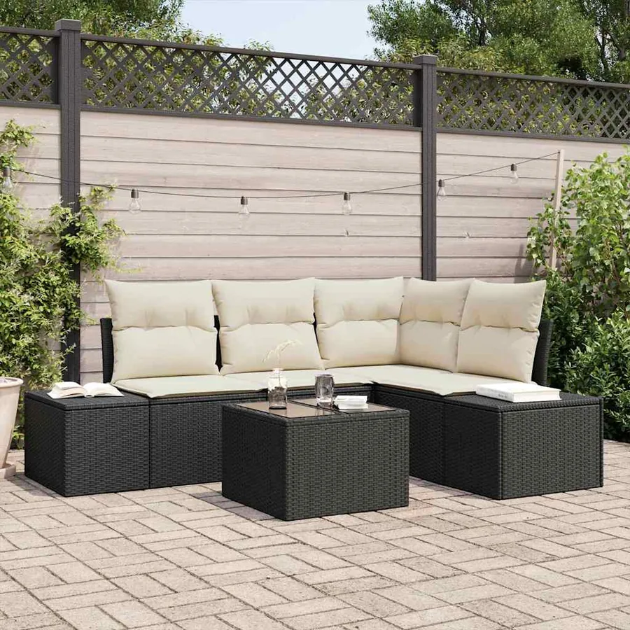 Ensemble de canapé de jardin 5 pcs Noir polyrotin