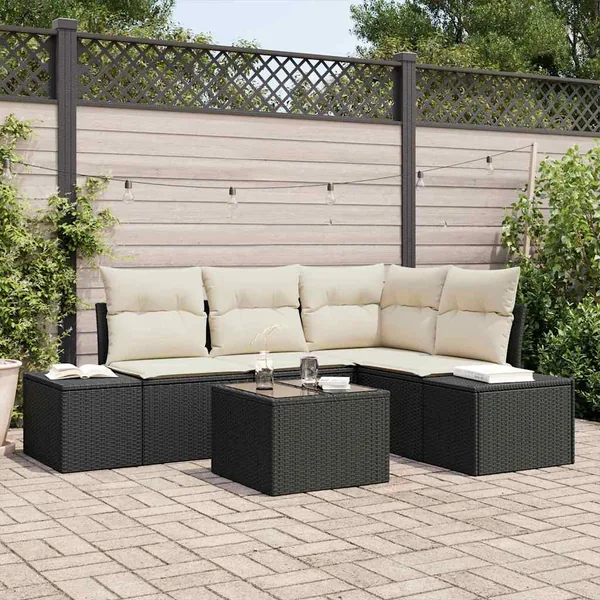 Ensemble de canapé de jardin 5 pcs Noir polyrotin