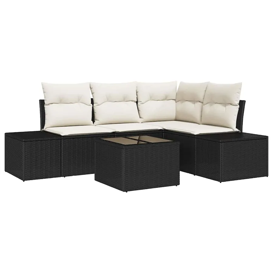 Ensemble de canapé de jardin 5 pcs Noir polyrotin - 2