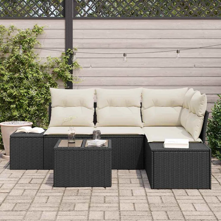 Ensemble de canapé de jardin 5 pcs Noir polyrotin - 3