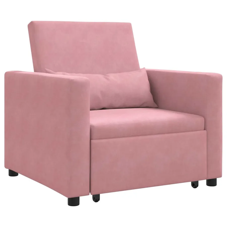 Canapé-lit escamotable simple avec des roues Rose clair Velours - 2