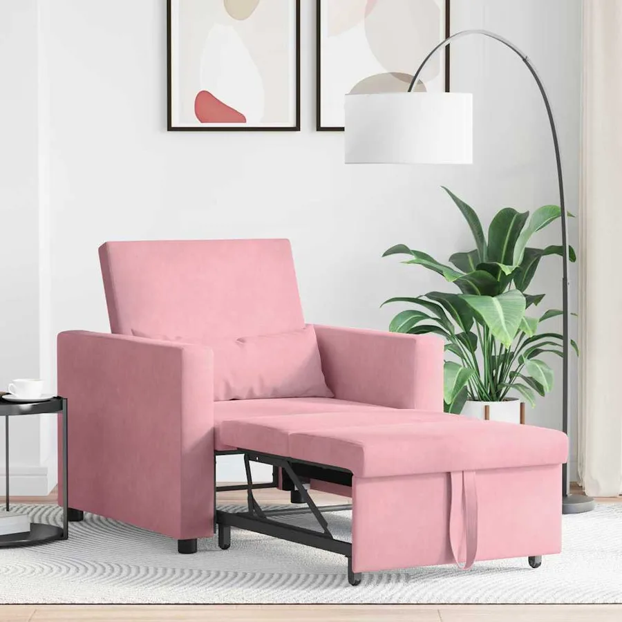 Canapé-lit escamotable simple avec des roues Rose clair Velours - 3