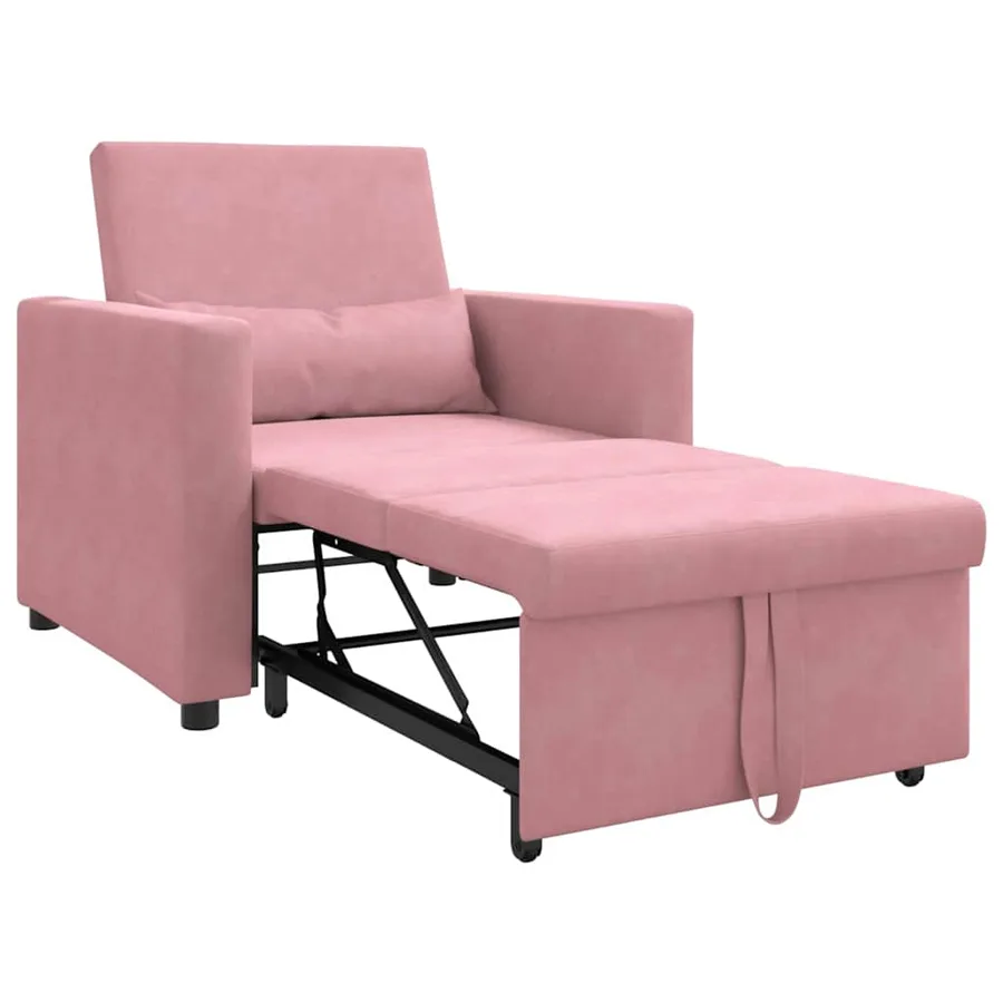 Canapé-lit escamotable simple avec des roues Rose clair Velours - 4