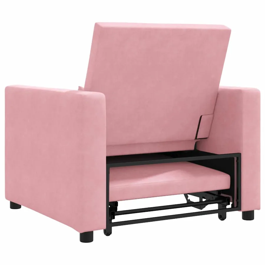 Canapé-lit escamotable simple avec des roues Rose clair Velours - 7