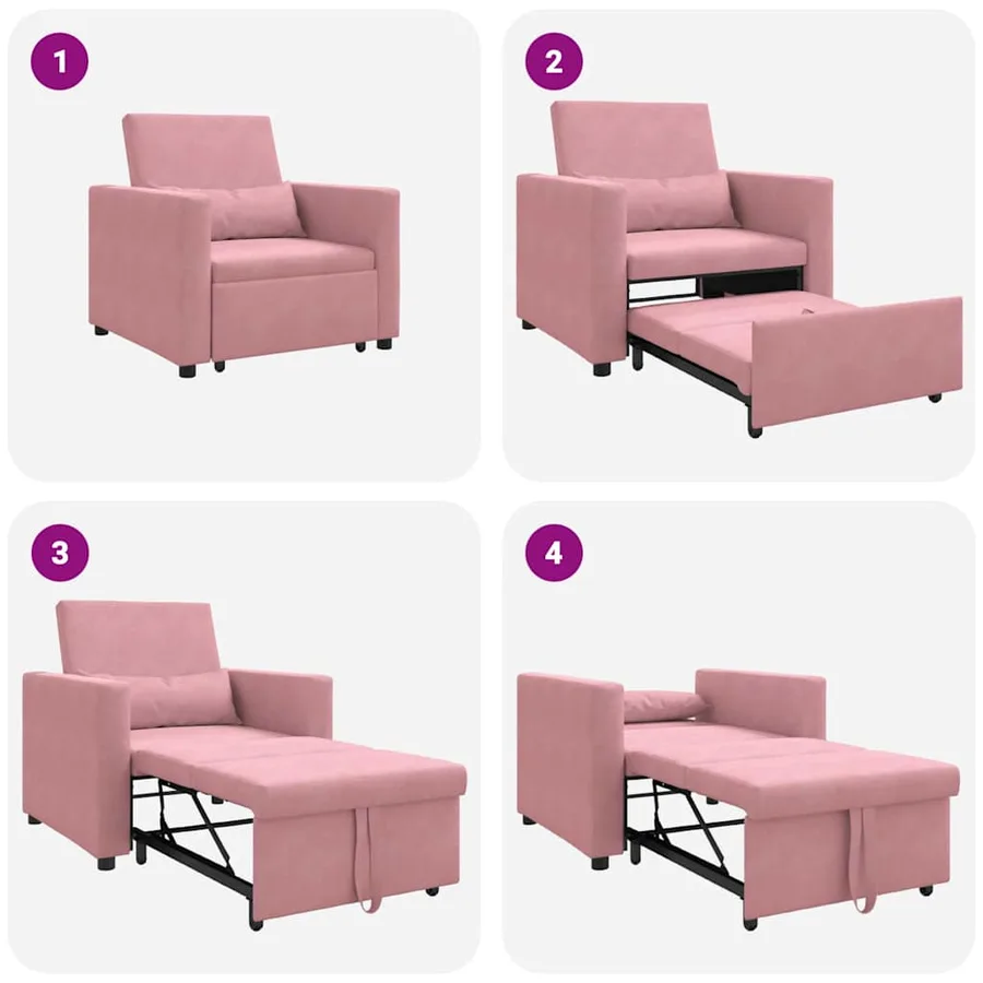 Canapé-lit escamotable simple avec des roues Rose clair Velours - 9
