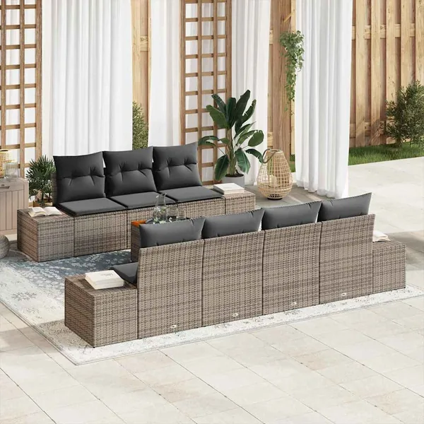 Ensemble de canapé de jardin avec coussin 8 pcs Gris polyrotin