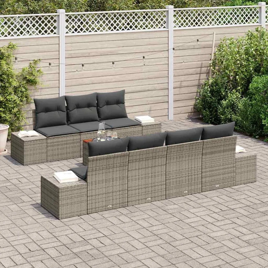 Ensemble de canapé de jardin avec coussin 8 pcs Gris polyrotin - 3