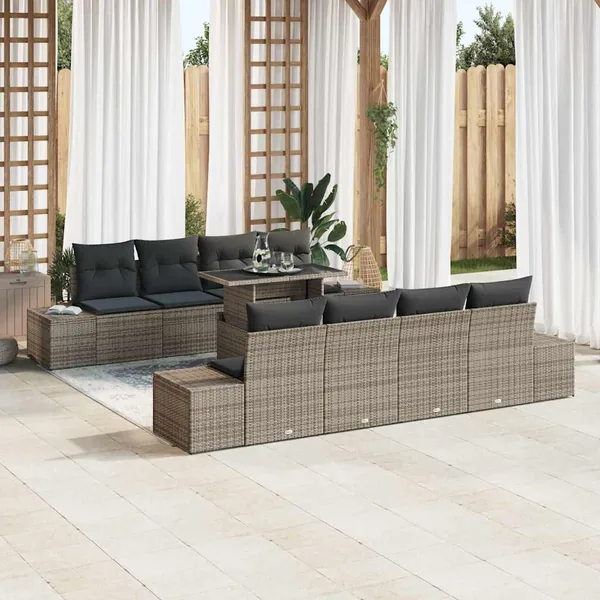 Ensemble de canapé de jardin avec coussin 9 pcs Gris polyrotin