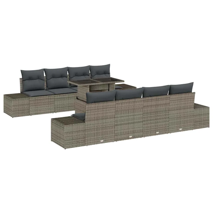Ensemble de canapé de jardin avec coussin 9 pcs Gris polyrotin - 2