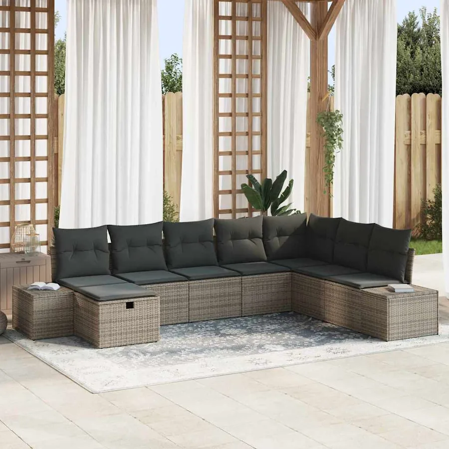 Ensemble de canapé de jardin avec coussin 8 pcs Gris polyrotin