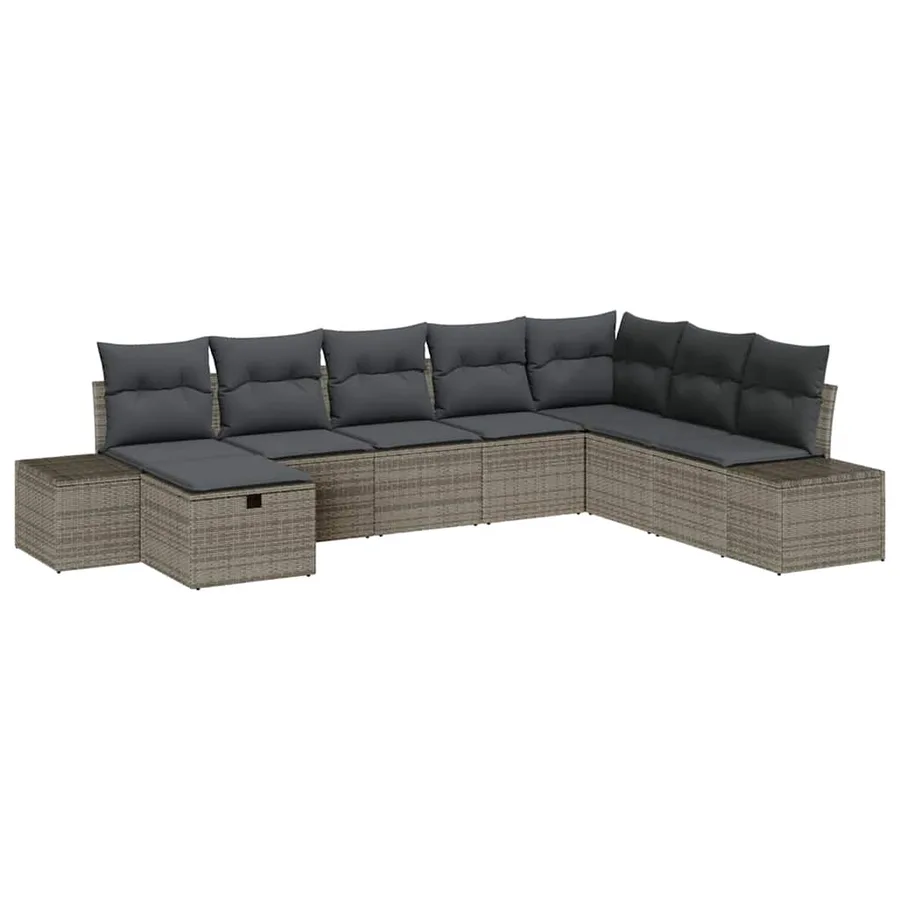 Ensemble de canapé de jardin avec coussin 8 pcs Gris polyrotin - 2