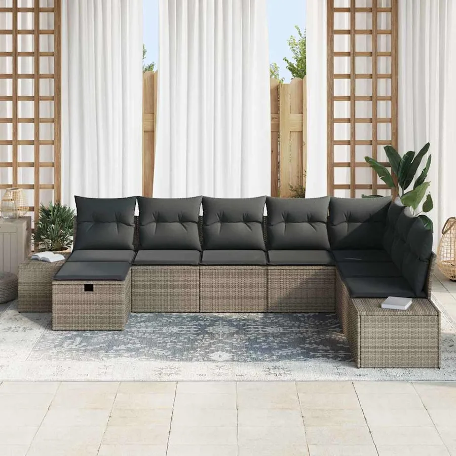 Ensemble de canapé de jardin avec coussin 8 pcs Gris polyrotin - 3