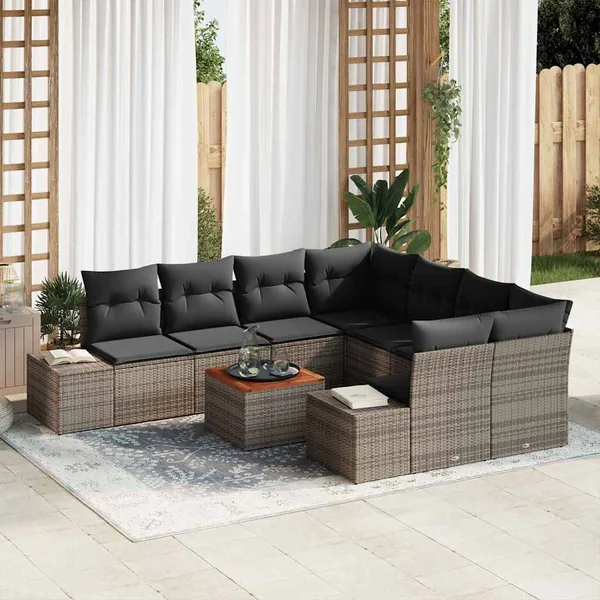 Ensemble de canapé de jardin avec coussin 9 pcs Gris polyrotin