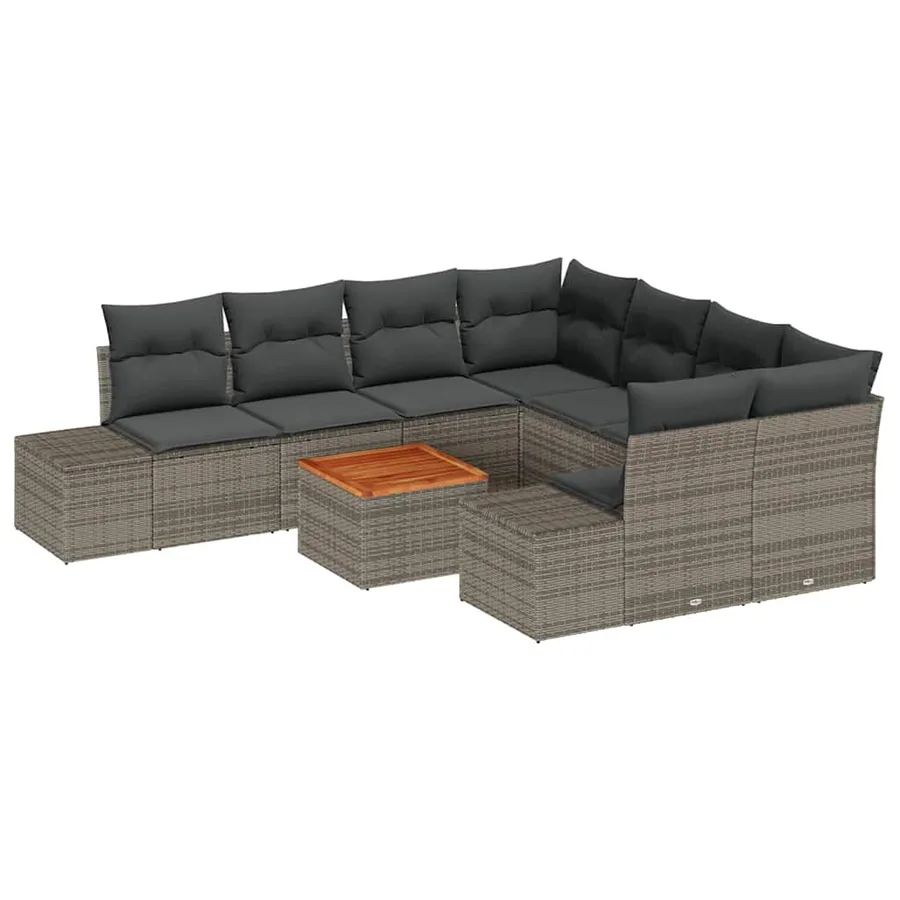 Ensemble de canapé de jardin avec coussin 9 pcs Gris polyrotin - 2