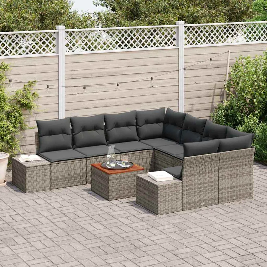 Ensemble de canapé de jardin avec coussin 9 pcs Gris polyrotin - 3