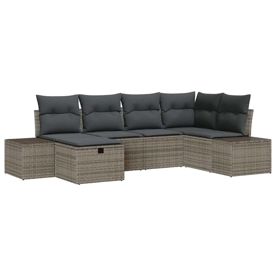 Ensemble de canapé de jardin avec coussin 6 pcs Gris polyrotin - 2