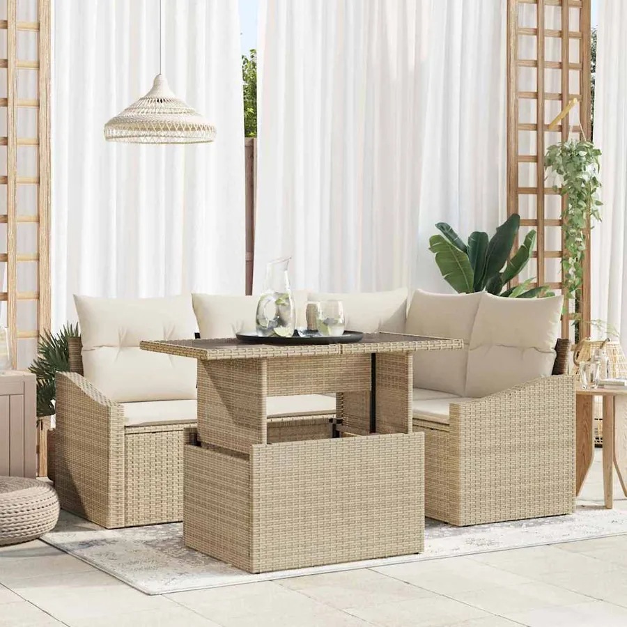 Ensemble de canapé de jardin avec coussin 5 pcs Beige et crème