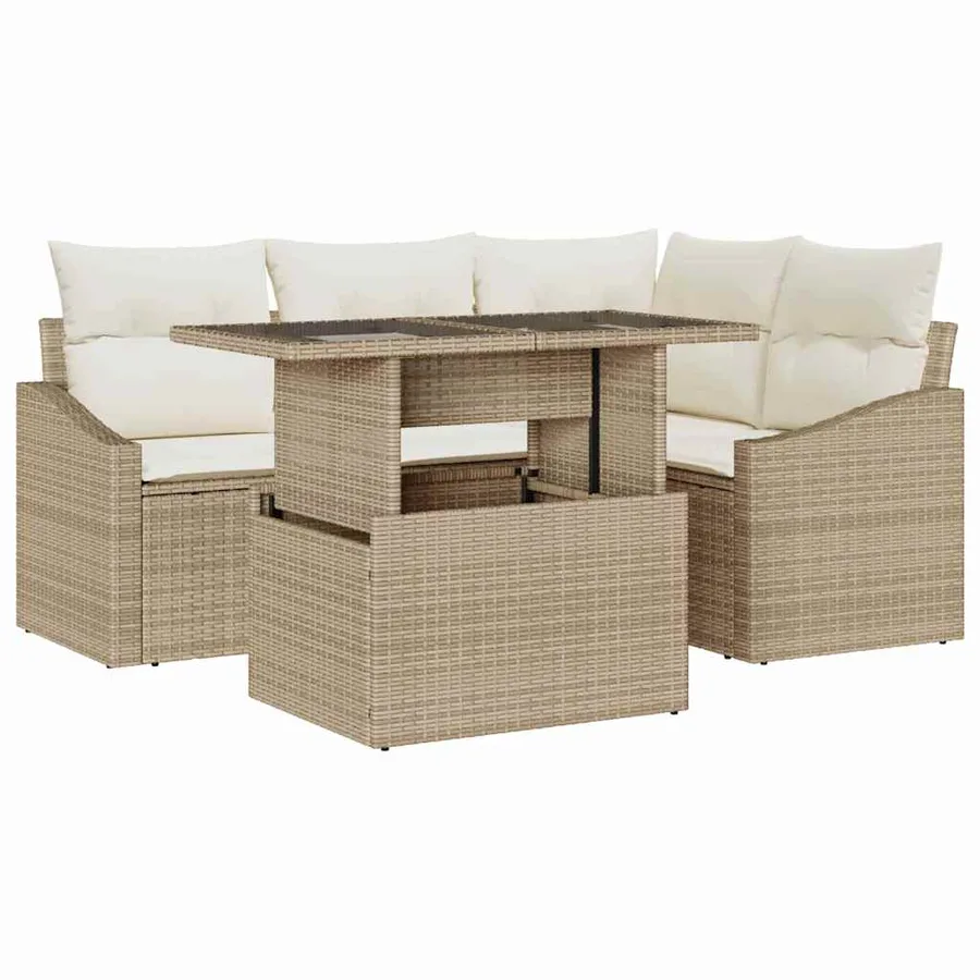 Ensemble de canapé de jardin avec coussin 5 pcs Beige et crème - 2