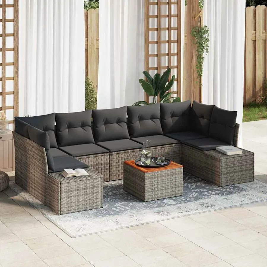 Ensemble de canapé de jardin avec coussin 8 pcs Gris polyrotin