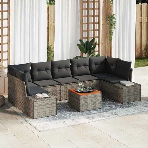 Ensemble de canapé de jardin avec coussin 8 pcs Gris polyrotin
