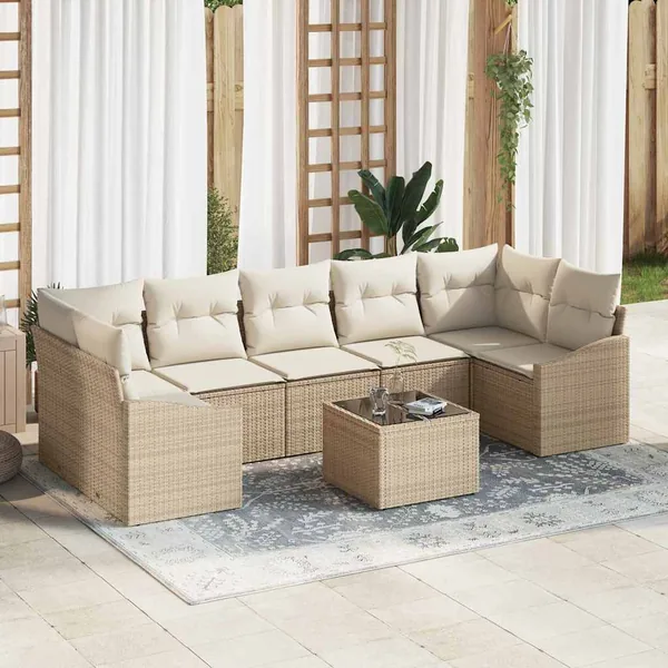 Ensemble de Canapés avec coussin 8 pcs Beige et crème polyrotin