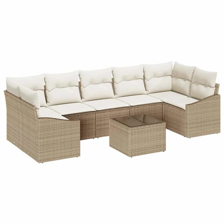 Ensemble de Canapés avec coussin 8 pcs Beige et crème polyrotin - 2