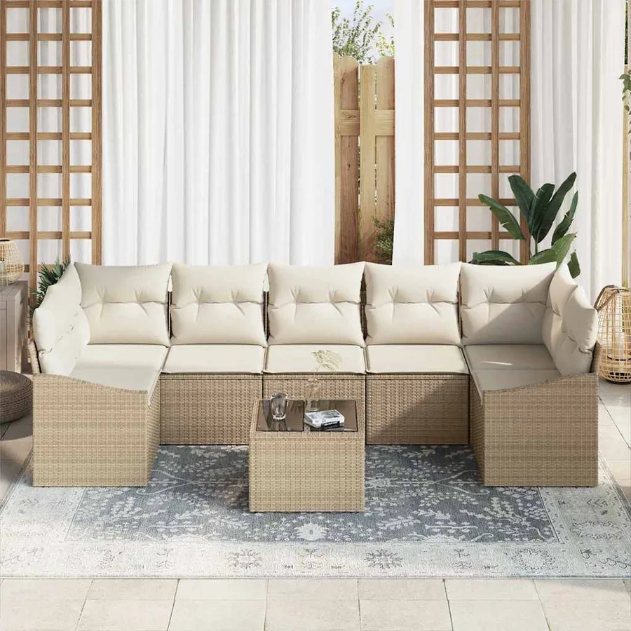 Ensemble de Canapés avec coussin 8 pcs Beige et crème polyrotin - 3