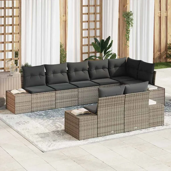 Ensemble de canapé de jardin avec coussin 8 pcs Gris polyrotin