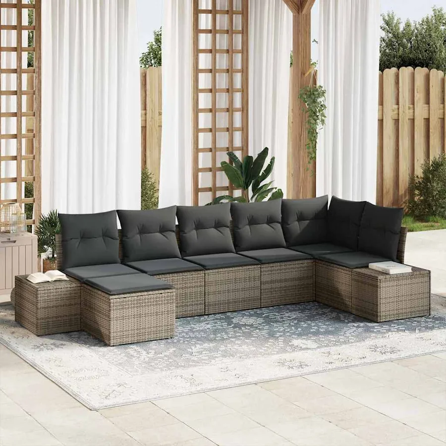 Ensemble de canapé de jardin avec coussin 7 pcs Gris polyrotin