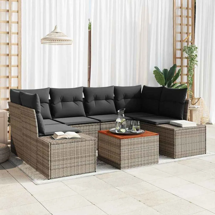 Ensemble de canapé de jardin avec coussin 7 pcs Gris polyrotin