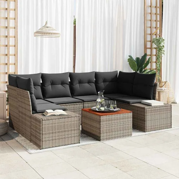 Ensemble de canapé de jardin avec coussin 7 pcs Gris polyrotin