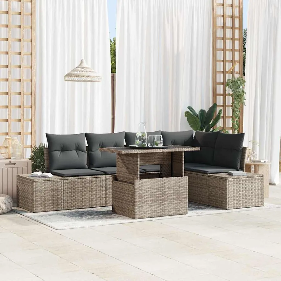 Ensemble de canapé de jardin avec coussin 6 pcs Gris Poly rotin
