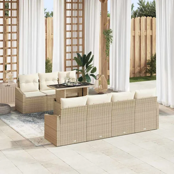 Ensemble de canapé de jardin avec coussin 8 pcs Beige polyrotin