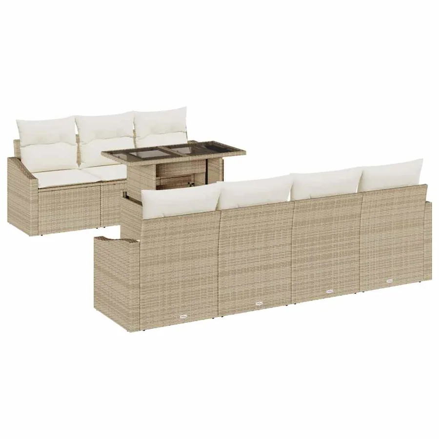 Ensemble de canapé de jardin avec coussin 8 pcs Beige polyrotin - 2