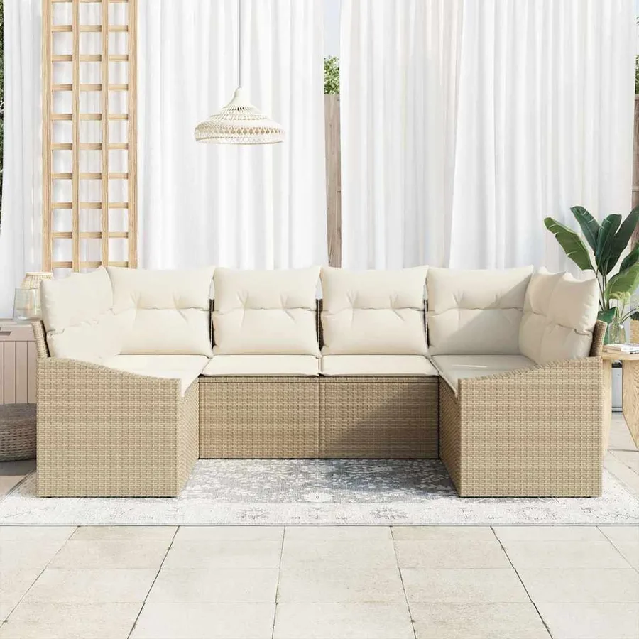 Ensemble de canapé de jardin 6 pcs Beige et crème polyrotin - 3