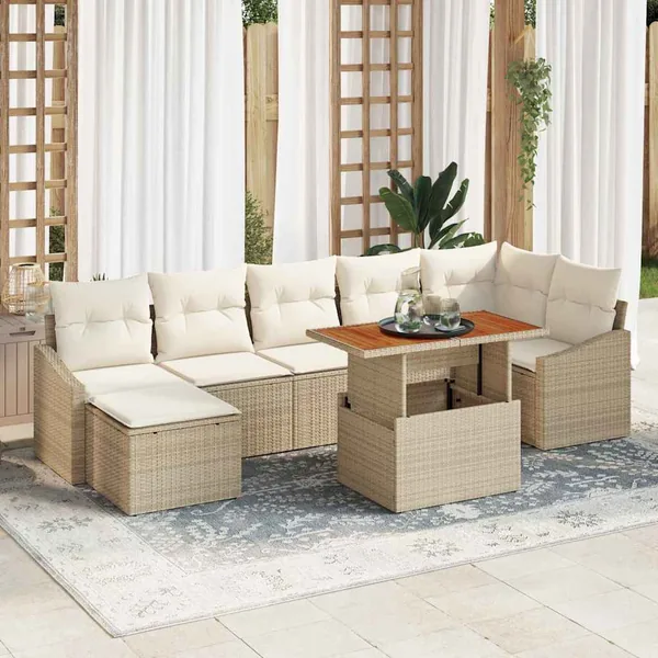 Ensemble de canapé de jardin 8 pcs Beige Poly rotin