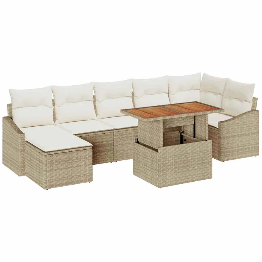 Ensemble de canapé de jardin 8 pcs Beige Poly rotin - 2
