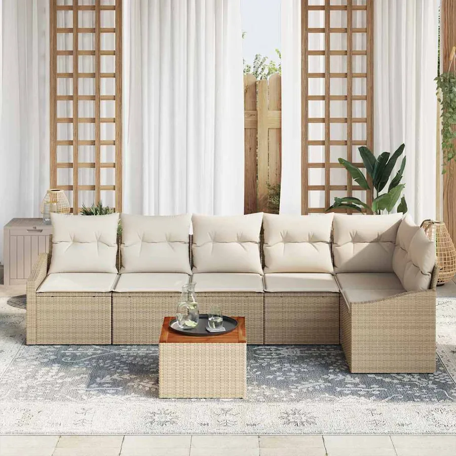 Ensemble de canapé de jardin 7 pcs Beige et crème polyrotin - 3